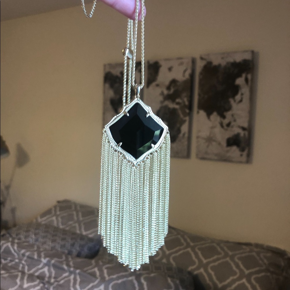 🖤 Kingston Gold Long Necklace, Black Opaque Glass